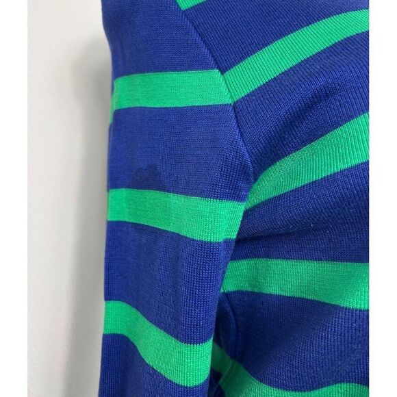 Rare Vintage YVES SAINT LAURENT Blue Green Striped 'YSL' Logo Sweatshirt… - Picture 7 of 12